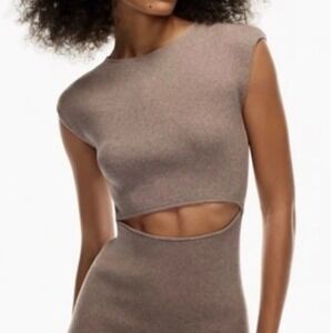 Aritzia Wilfred‎ Free Womens Size Large Ribbed Knit Midi Dress Cut Out Mauve